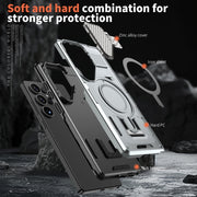 For Samsung Galaxy S25+ 5G Shield Frame Holder MagSafe Phone Case(Grey)