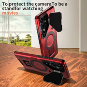 For Samsung Galaxy S25 Ultra 5G Shield Frame Holder MagSafe Phone Case(Red)