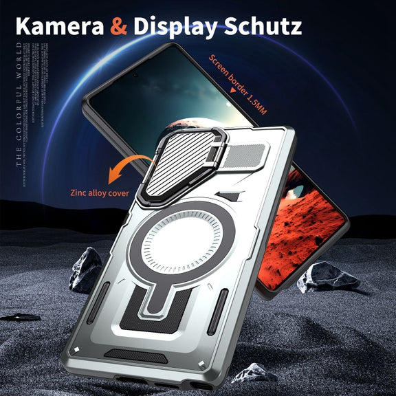 For Samsung Galaxy S25 Ultra 5G Shield Frame Holder MagSafe Phone Case(Grey)