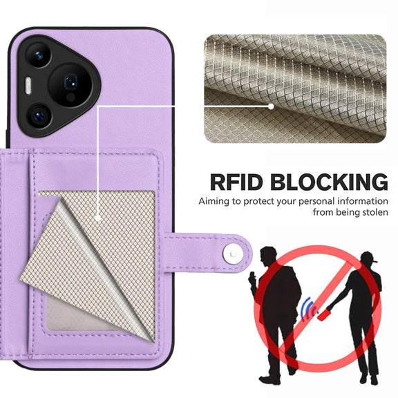 For Huawei Pura 70 Pro Button Card Bag RFID Anti-theft Phone Case(Purple)