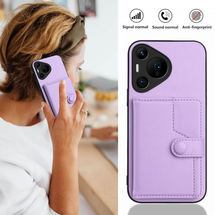 For Huawei Pura 70 Pro Button Card Bag RFID Anti-theft Phone Case(Purple)