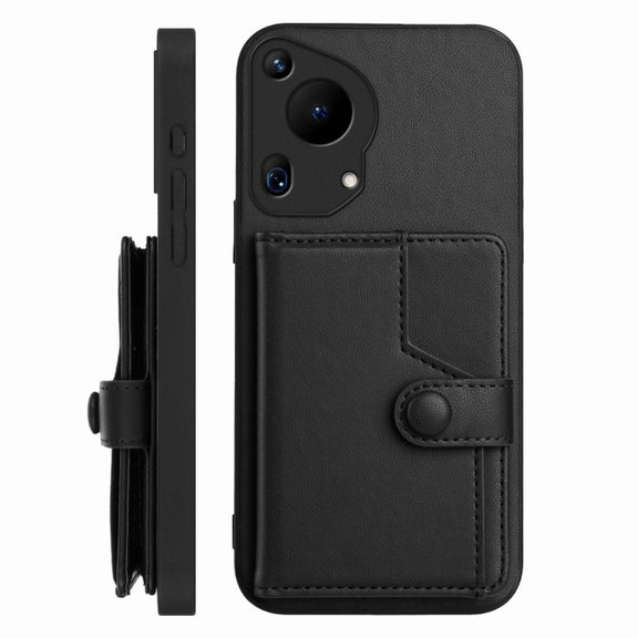 For Huawei Pura 70 Ultra Button Card Bag RFID Anti-theft Phone Case(Black)
