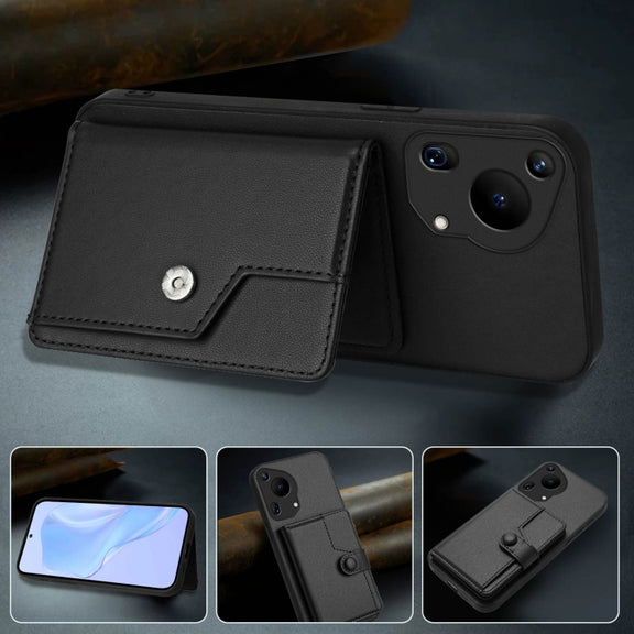 For Huawei Pura 70 Ultra Button Card Bag RFID Anti-theft Phone Case(Black)