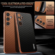 For Samsung Galaxy S25 5G AZNS Electroplated Edge Carbon Fiber Texture Phone Case(Brown)