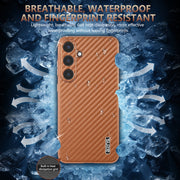 For Samsung Galaxy S25 5G AZNS Electroplated Edge Carbon Fiber Texture Phone Case(Brown)