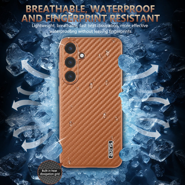 For Samsung Galaxy S25 5G AZNS Electroplated Edge Carbon Fiber Texture Phone Case(Green)
