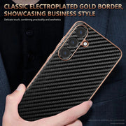 For Samsung Galaxy S25 5G AZNS Electroplated Edge Carbon Fiber Texture Phone Case(Green)