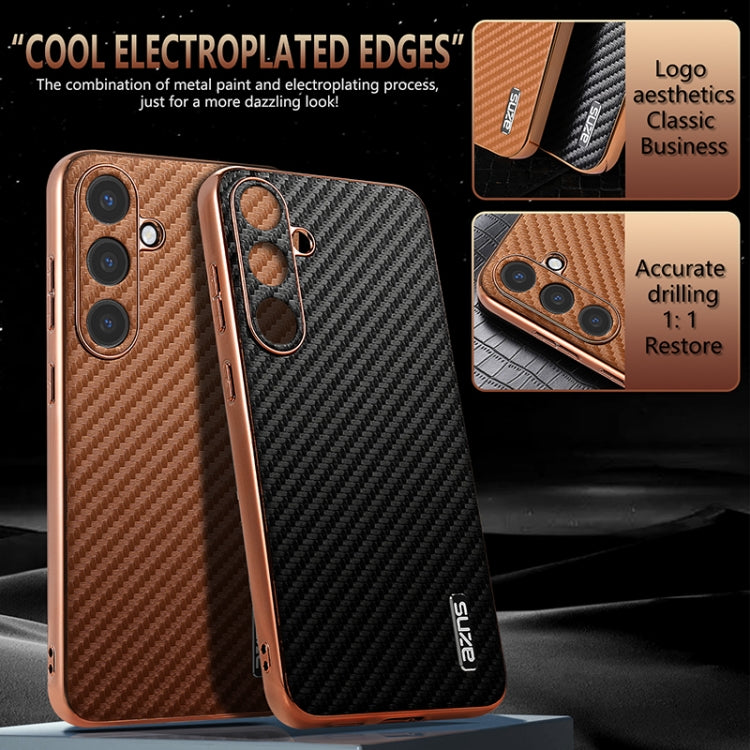 For Samsung Galaxy S25+ 5G AZNS Electroplated Edge Carbon Fiber Texture Phone Case(Green)