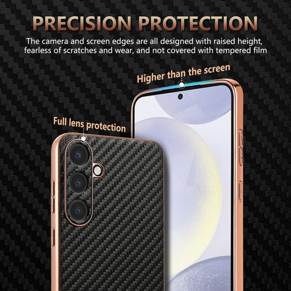 For Samsung Galaxy S25+ 5G AZNS Electroplated Edge Carbon Fiber Texture Phone Case(Green)