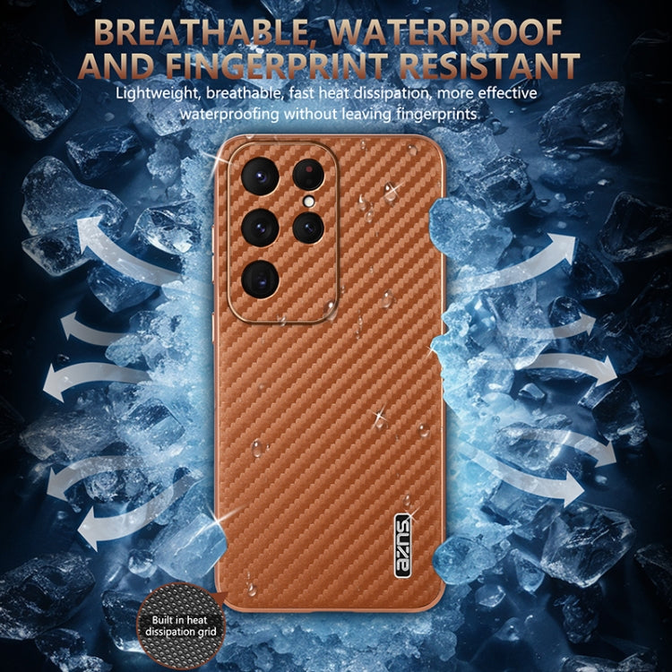 For Samsung Galaxy S25 Ultra 5G AZNS Electroplated Edge Carbon Fiber Texture Phone Case(Blue)