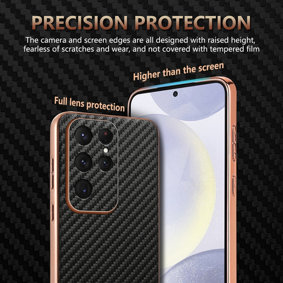 For Samsung Galaxy S25 Ultra 5G AZNS Electroplated Edge Carbon Fiber Texture Phone Case(Green)