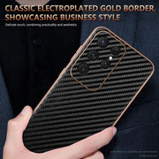 For Samsung Galaxy S25 Ultra 5G AZNS Electroplated Edge Carbon Fiber Texture Phone Case(Green)