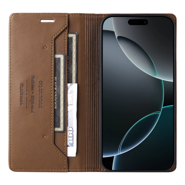 For iPhone 16 Pro GQUTROBE G01 RFID Anti-theft Leather Phone Case(Brown)