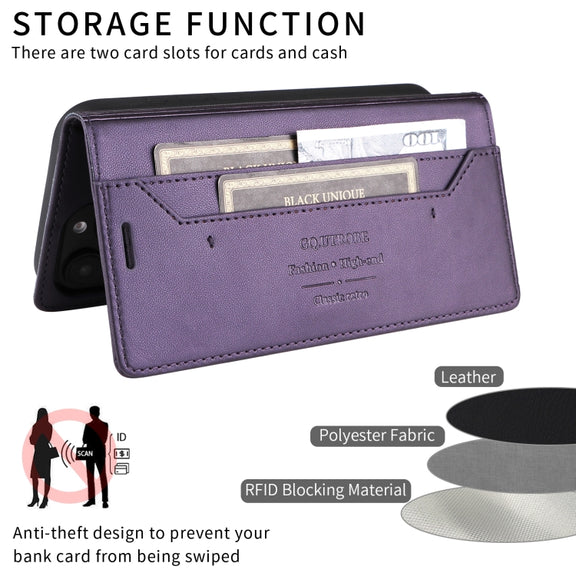 For iPhone 16 Plus GQUTROBE G01 RFID Anti-theft Leather Phone Case(Purple)