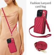 For iPhone 16 Pro Max AwQuer Crossbody Zipper Wallet Rhombic Leather Back Phone Case(Red)