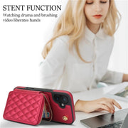For iPhone 16 Plus AwQuer Crossbody Zipper Wallet Rhombic Leather Back Phone Case(Red)