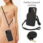 For iPhone 16 AwQuer Crossbody Zipper Wallet Rhombic Leather Back Phone Case(Black)