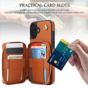 For iPhone 16 AwQuer Crossbody Zipper Wallet Rhombic Leather Back Phone Case(Brown)