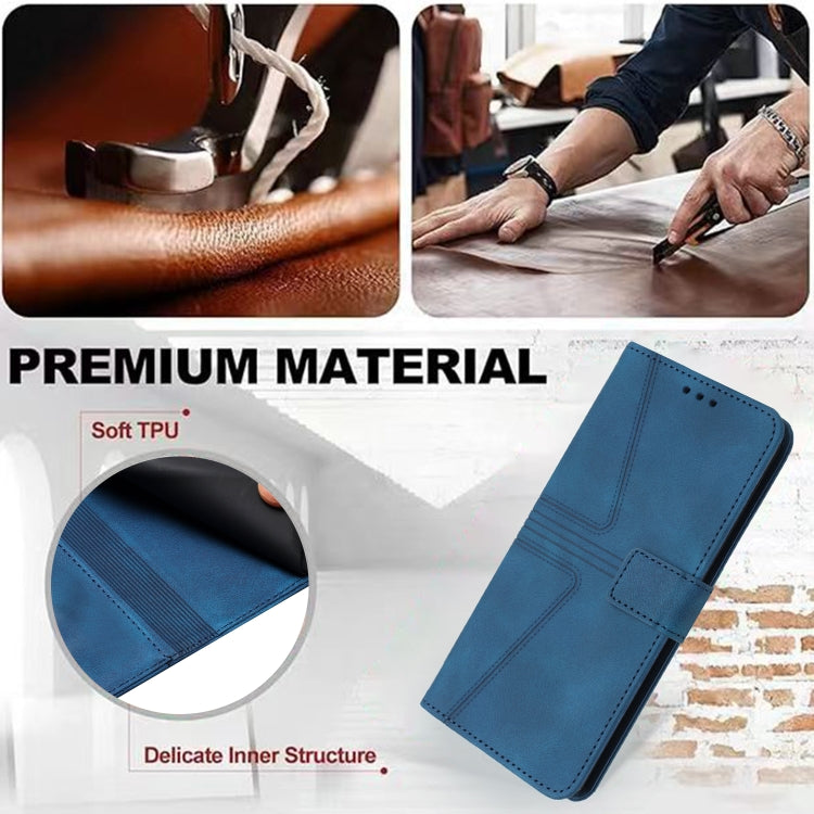 For Samsung Galaxy S25+5G Triangle Solid Color Leather Phone Case(Blue)