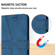 For Samsung Galaxy S25+5G Triangle Solid Color Leather Phone Case(Blue)