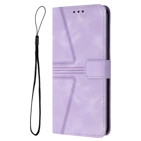 For Samsung Galaxy S25+5G Triangle Solid Color Leather Phone Case(Purple)
