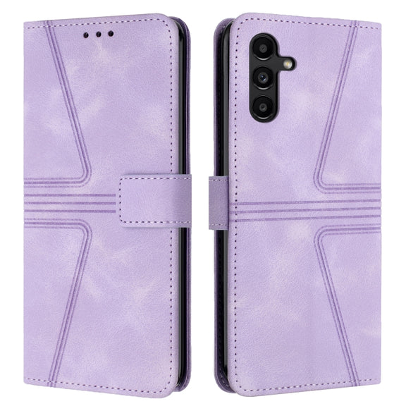 For Samsung Galaxy S25+5G Triangle Solid Color Leather Phone Case(Purple)