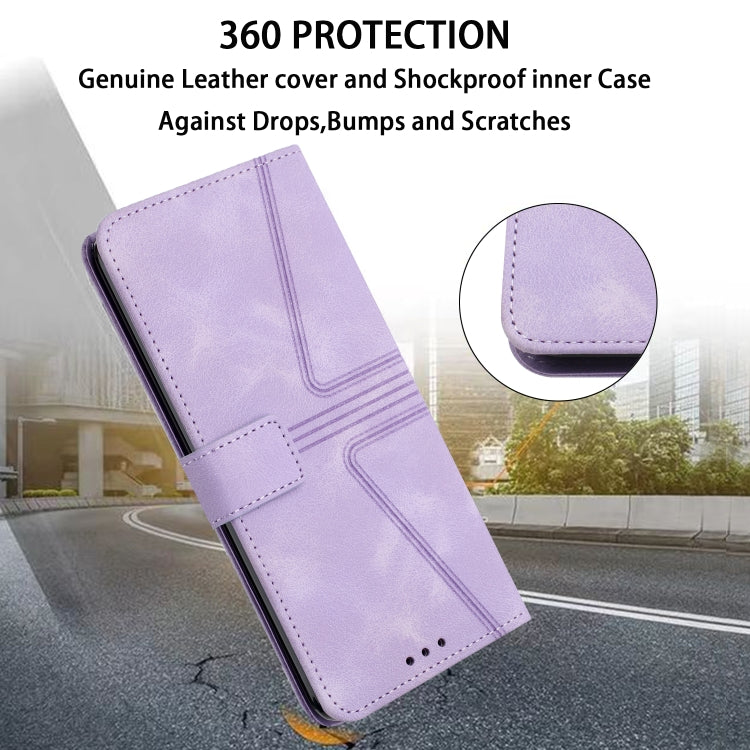 For Samsung Galaxy S25+5G Triangle Solid Color Leather Phone Case(Purple)