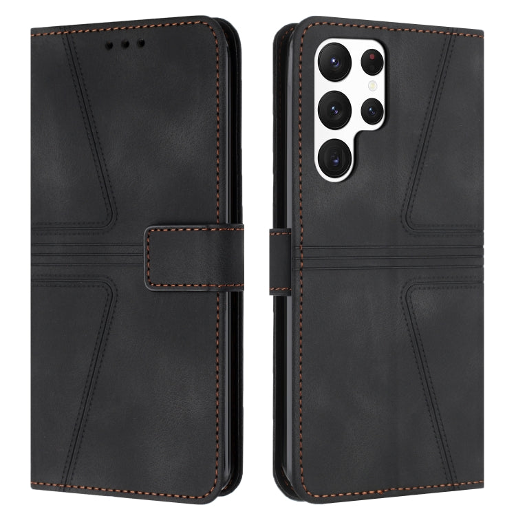 For Samsung Galaxy S25 Ultra 5G Triangle Solid Color Leather Phone Case(Black)