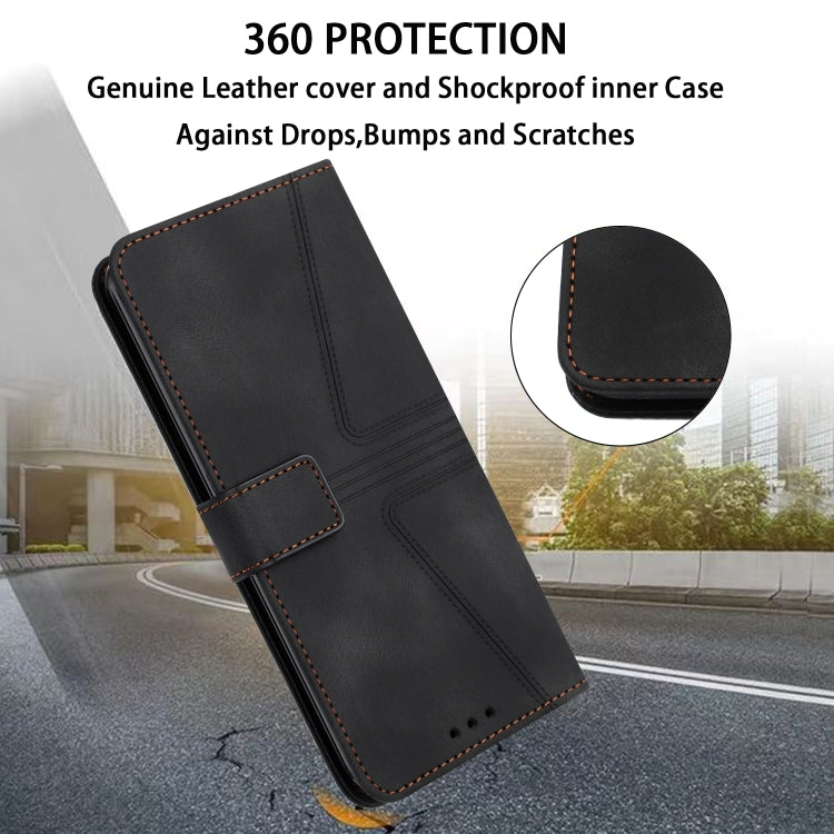 For Samsung Galaxy S25 Ultra 5G Triangle Solid Color Leather Phone Case(Black)