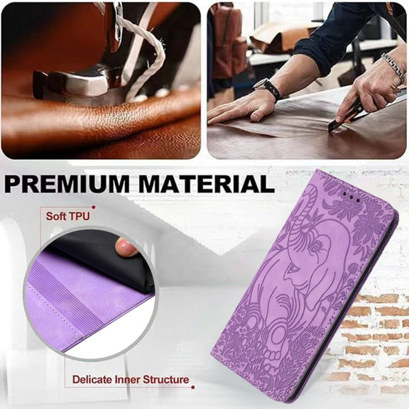 For Samsung Galaxy S25 Ultra 5G Retro Elephant Embossed Leather Phone Case(Purple)