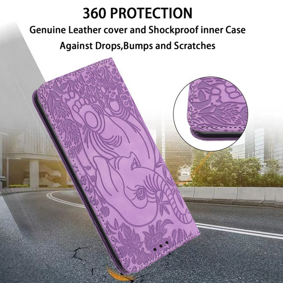 For Samsung Galaxy S25 Ultra 5G Retro Elephant Embossed Leather Phone Case(Purple)