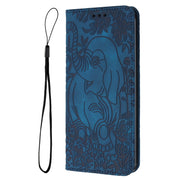 For Samsung Galaxy S25+ 5G Retro Elephant Embossed Leather Phone Case(Blue)