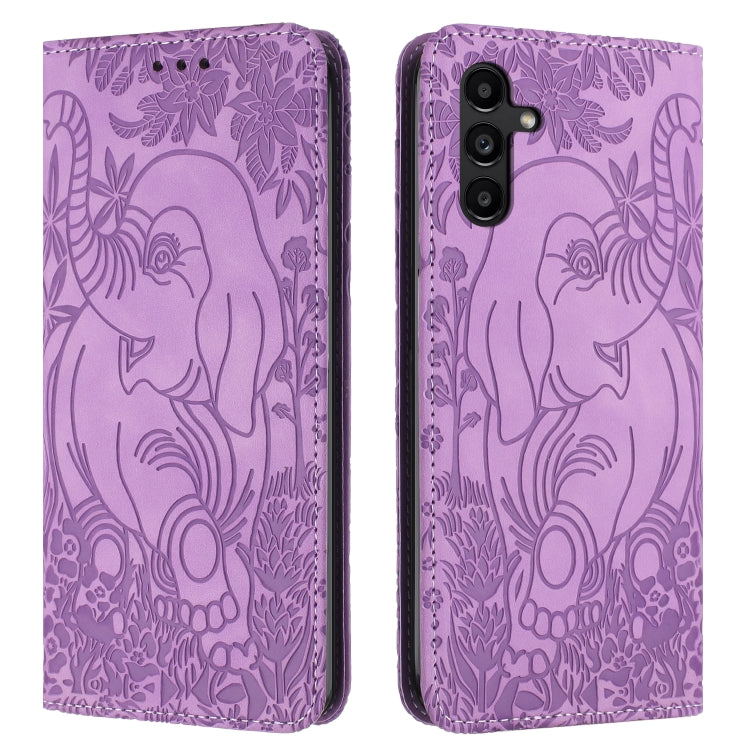 For Samsung Galaxy S25+ 5G Retro Elephant Embossed Leather Phone Case(Purple)