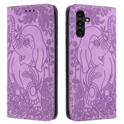 For Samsung Galaxy S25+ 5G Retro Elephant Embossed Leather Phone Case(Purple)