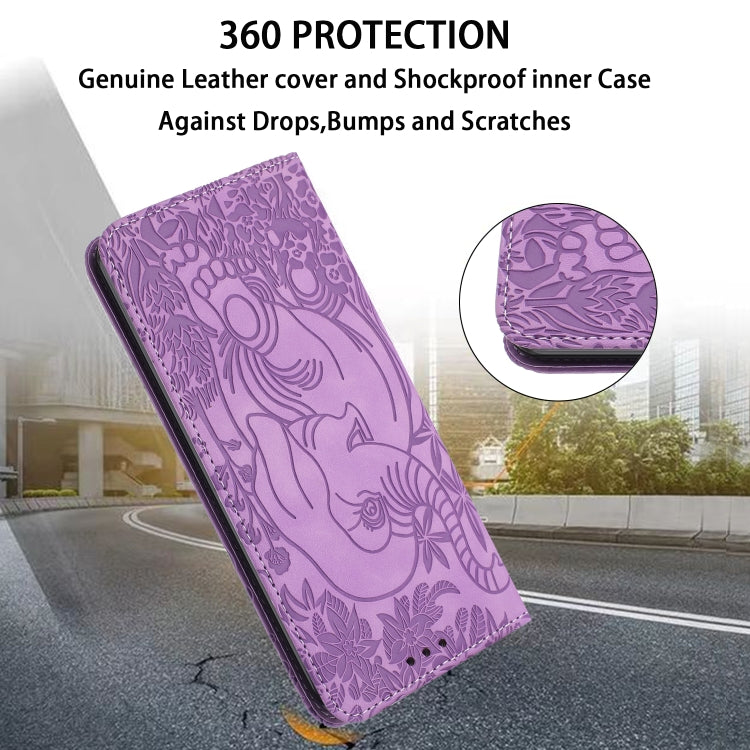 For Samsung Galaxy S25+ 5G Retro Elephant Embossed Leather Phone Case(Purple)