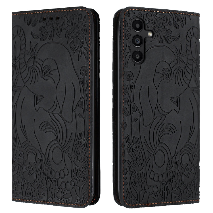 For Samsung Galaxy S25+ 5G Retro Elephant Embossed Leather Phone Case(Black)