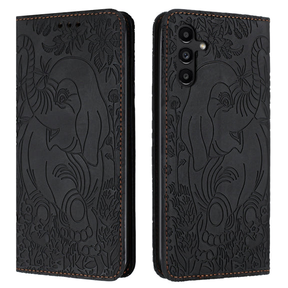 For Samsung Galaxy S25+ 5G Retro Elephant Embossed Leather Phone Case(Black)