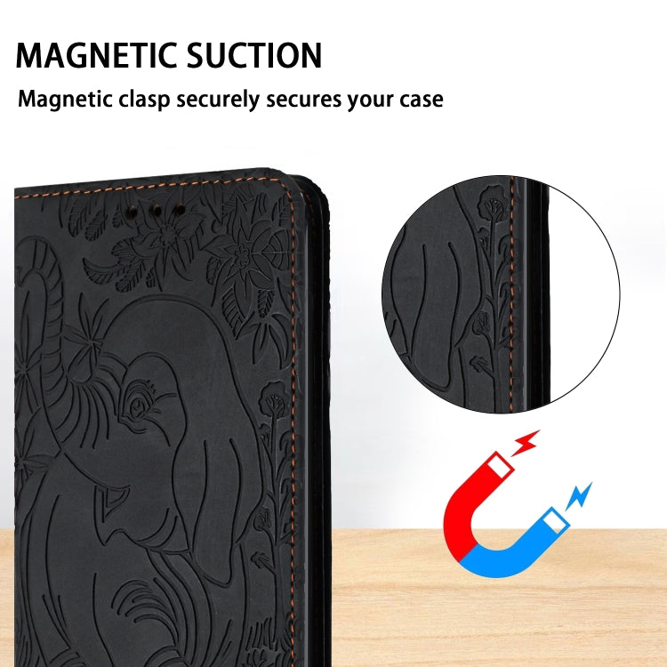 For Samsung Galaxy S25+ 5G Retro Elephant Embossed Leather Phone Case(Black)