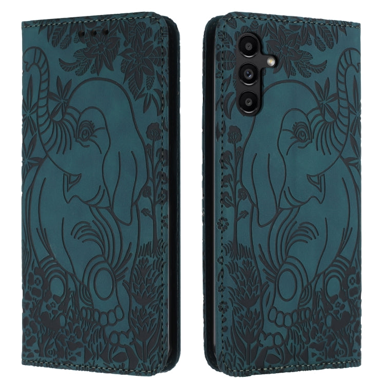 For Samsung Galaxy S25+ 5G Retro Elephant Embossed Leather Phone Case(Green)