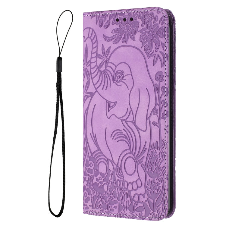 For Samsung Galaxy S25 5G Retro Elephant Embossed Leather Phone Case(Purple)