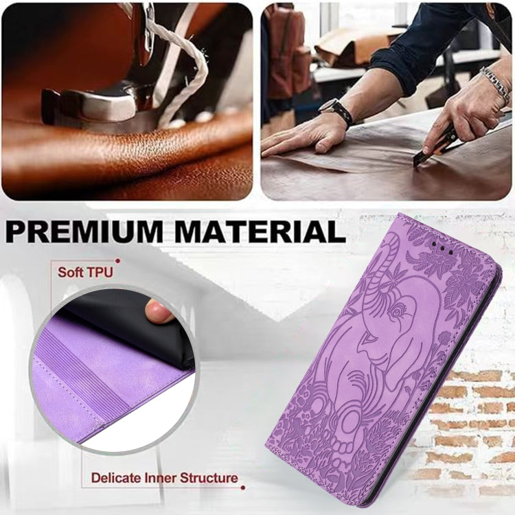 For Samsung Galaxy S25 5G Retro Elephant Embossed Leather Phone Case(Purple)
