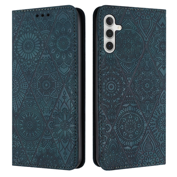 For Samsung Galaxy S25+ 5G Ethnic Embossed Adsorption Leather Phone Case(Blue)