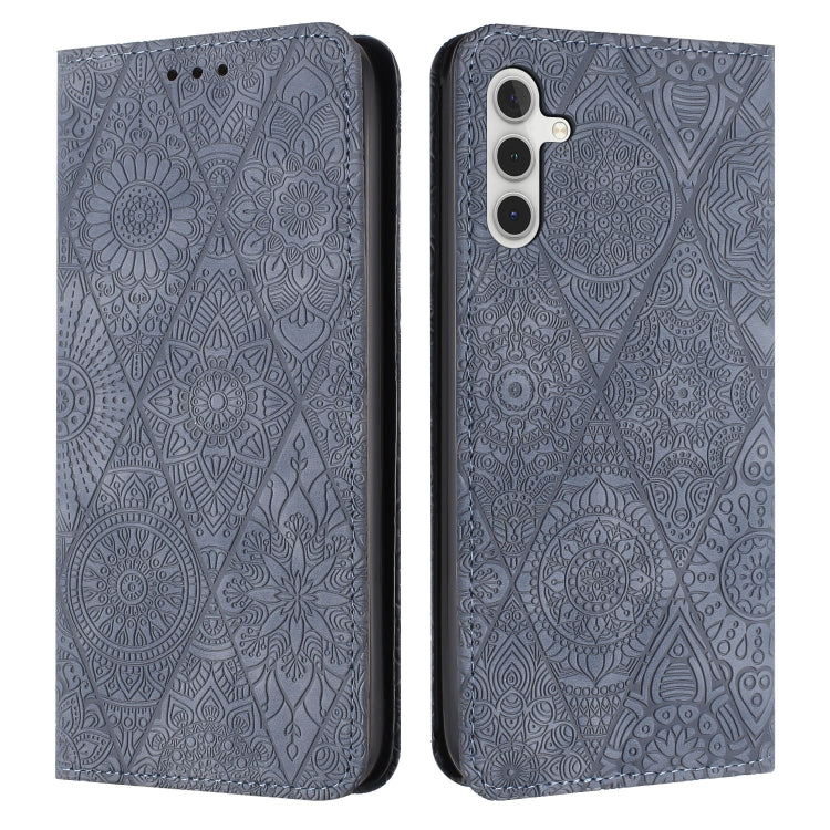For Samsung Galaxy S25+ 5G Ethnic Embossed Adsorption Leather Phone Case(Grey)
