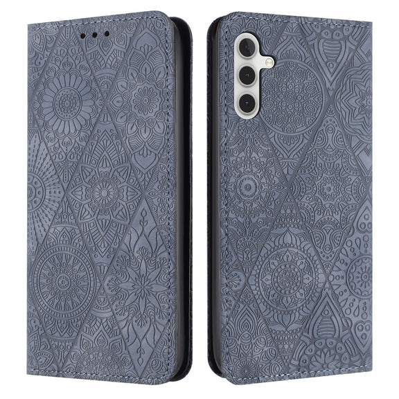 For Samsung Galaxy S25+ 5G Ethnic Embossed Adsorption Leather Phone Case(Grey)