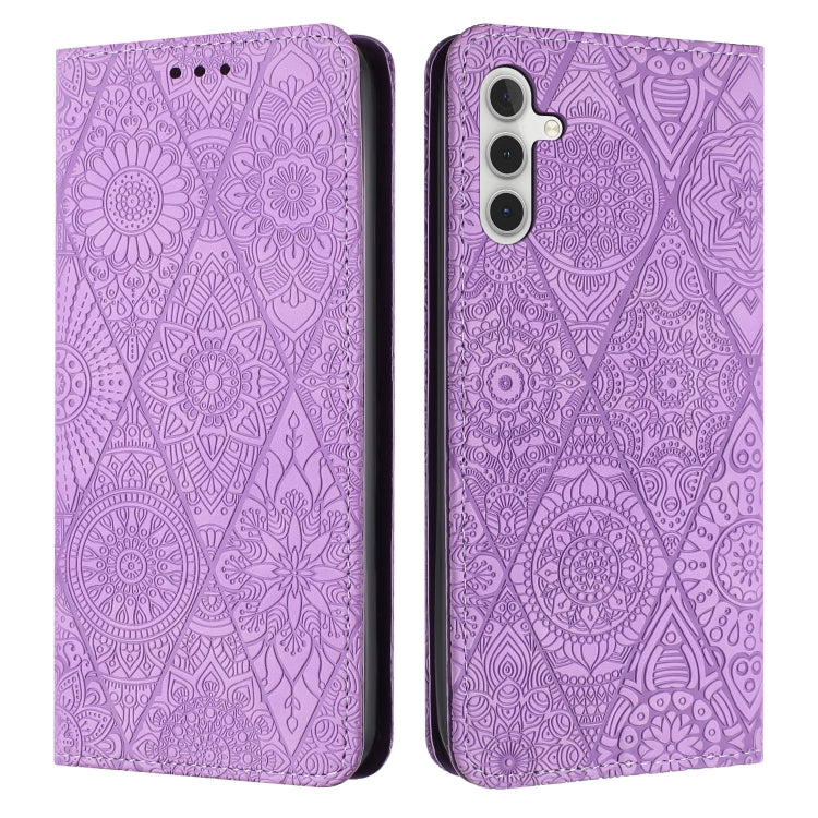 For Samsung Galaxy S25 5G Ethnic Embossed Adsorption Leather Phone Case(Purple)
