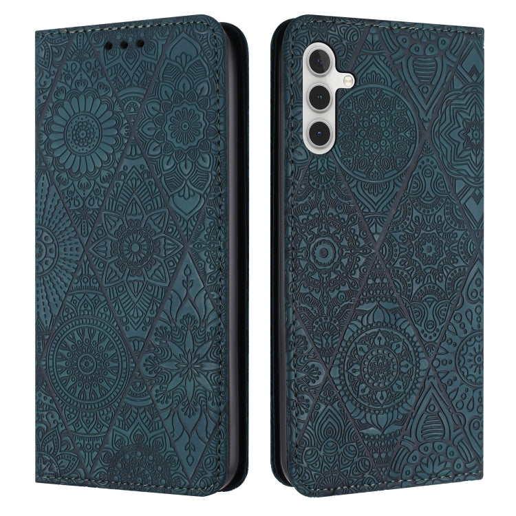 For Samsung Galaxy S25 5G Ethnic Embossed Adsorption Leather Phone Case(Blue)