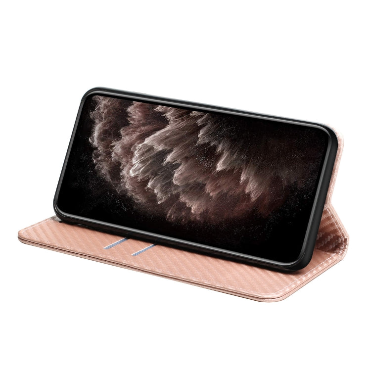 For Samsung Galaxy S25 5G Carbon Fiber Texture Magnetic Flip Leather Phone Case(Rose Gold)