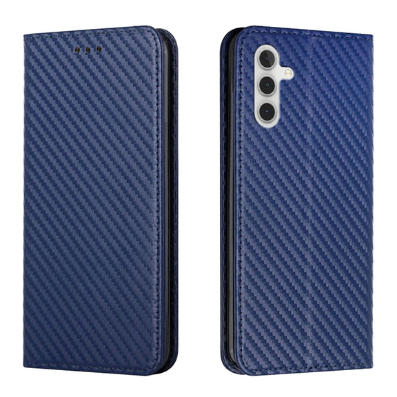 For Samsung Galaxy S25+ 5G Carbon Fiber Texture Magnetic Flip Leather Phone Case(Blue)