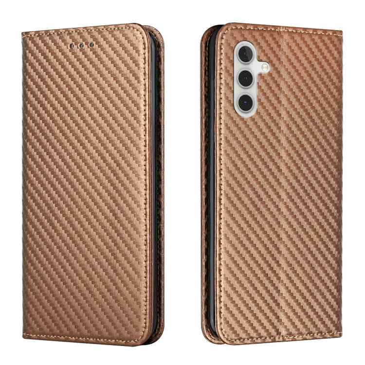 For Samsung Galaxy S25+ 5G Carbon Fiber Texture Magnetic Flip Leather Phone Case(Brown)