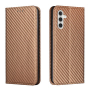 For Samsung Galaxy S25+ 5G Carbon Fiber Texture Magnetic Flip Leather Phone Case(Brown)
